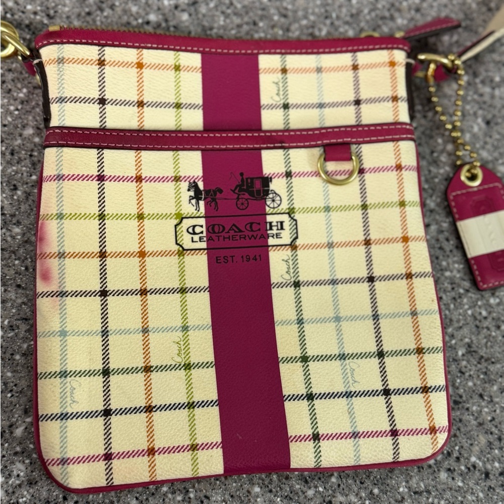 Coach Crossbody Bag - Pink and Cream Plaid